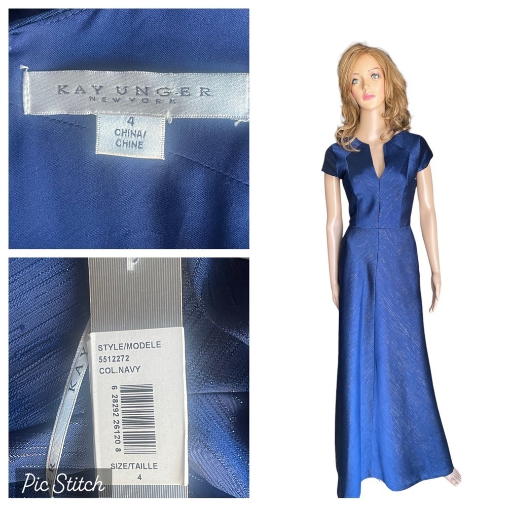 New! Kay Unger New York NavyBlue V Neck long dress size‎ 4
